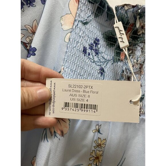 Petal & Pup Laurel Dress Womens US 4 Blue Floral Midi Tie Strap Summer New - Picture 3 of 4